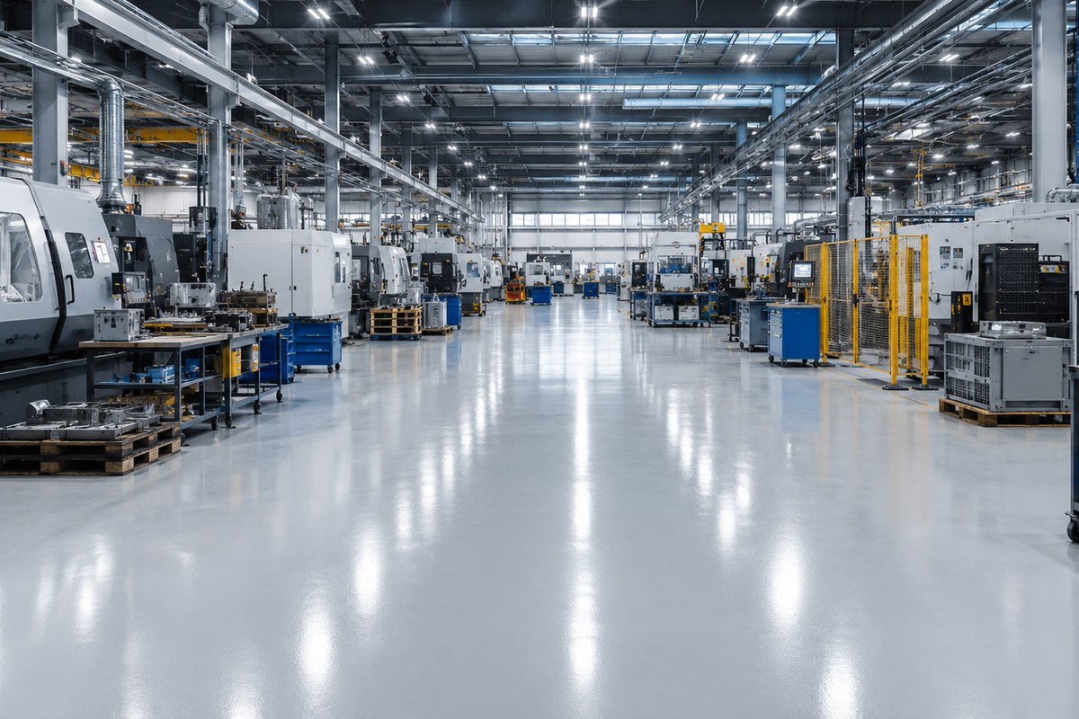 Industriële werkplaats met slijtvaste kunststofvloer